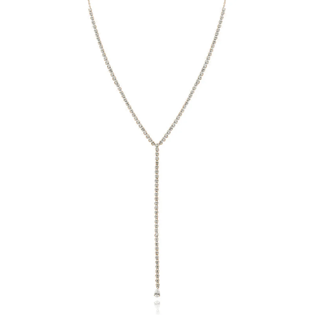 Miami, Jewelry, USD 4042,  Pear Drop Lariat Tennis Necklace &ndash; Elegant 14K Gold Diamond Y Necklace