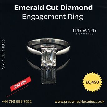 London, Jewelry, GBP 6450,  Buy Elegant Emerald Cut Diamond Ring Pre-Owned UK