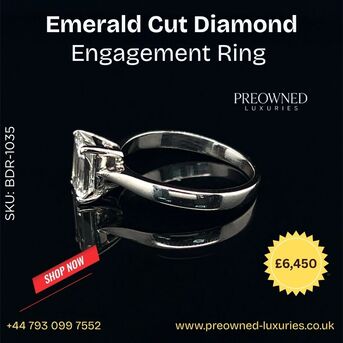London, Jewelry, GBP 6450,  Buy Elegant Emerald Cut Diamond Ring Pre-Owned UK