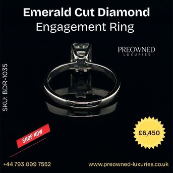 London, Jewelry, GBP 6450,  Buy Elegant Emerald Cut Diamond Ring Pre-Owned UK