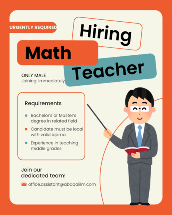 Jeddah, Jobs, Urgent Vacancy For The MALE MATH TEACHER