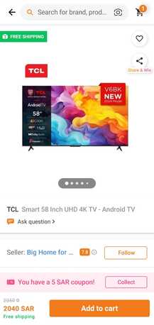 Jubail, Household Items, SAR 1300,  TCL LCD 58 Inch 4K HDR For Sale. Slightly Used Condition 100% With New Bracket