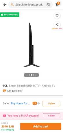 Jubail, Household Items, SAR 1300,  TCL LCD 58 Inch 4K HDR For Sale. Slightly Used Condition 100% With New Bracket
