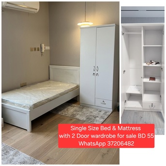 Manama, Furniture, BHD 55,  ✅️Single Bed With Mattress & 2 Door Wardrobe For Sale In Good Condition With Delivery