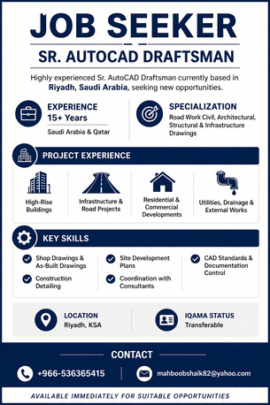 Riyadh, Job Seekers, AutoCAD Draftsman Road Work _ Architectural