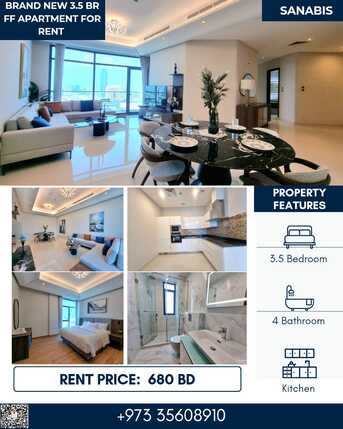 Sanabis, Apartments, Flats, Houses & Villas, BHD 680/month,  Furnished,  3 BR,  170 Sq. Meter,  Modern Style Brand New 3.5 Bedrooms Apartment With Balcony