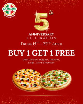 Ahmedabad, Restaurants, 5 Years Celebration - BOGO On Regular To Monster Pizzas