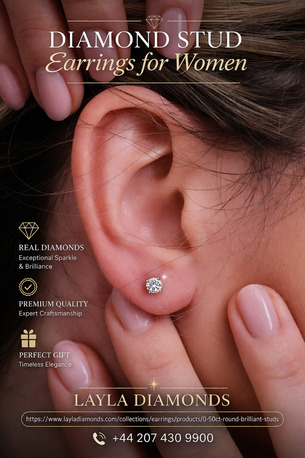 London, Jewelry, GBP 700,  Diamond Stud Earrings For Women &ndash; 0.50ct Round Brilliant | Layla Diamonds