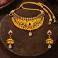 INR 45120,  Kanakavalli Rajsi Floral Choker Set &ndash; Premium Silver Gold Plated Jewellery