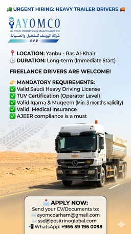 Jubail, Jobs, HEAVY TRAILER DRIVERS (SAUDI ARABIA)