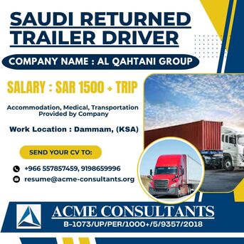 Riyadh, Jobs, Trailer Driver- India- SAUDI DRIVER LICENSE - SAKAL NAQEEL