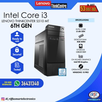 Manama, Computers, BHD 53,  LENOVO Core I3 6th Generation Computer 4GB DDR4 RAM + 128GB SSD OS 10 Pro Ready To Use