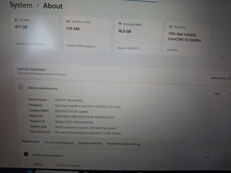 Manama, Computers, BHD 185,  Hp Victus Laptop I5 13th Gen 16gb Ram 512 Sdd ( Intel Graphics Only )