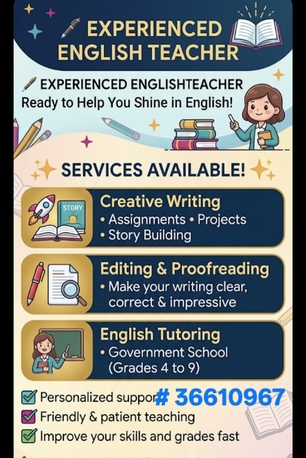 Hamad Town, Lessons Offered, English Lessons And Project Work