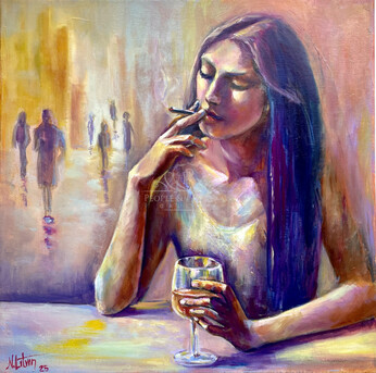Dallas, Collectibles, USD 800,  Between A Sip And A Shadow &ndash; Contemporary Figurative Abstract Art Print