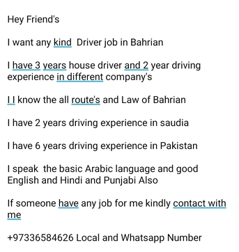 Hamala, Job Seekers, I Am Seeking Driving Job In Bahrian