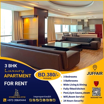 Juffair, Apartments, Flats, Houses & Villas, BHD 380/month,  Furnished,  140 Sq. Meter,  LUXURY 3 BHK IN JUFFAIR &ndash; JUST BD 380! (EWA Included)