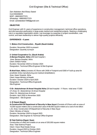 Riyadh, Job Seekers, Civil Engineer