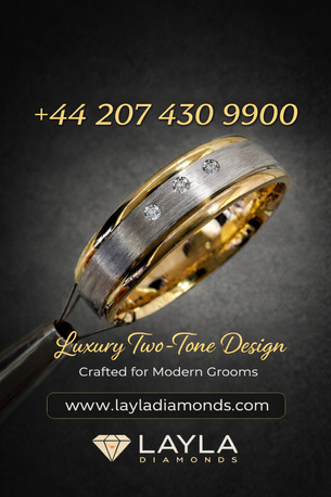 London, Jewelry, GBP 1950,  Luxury Men&rsquo;s Diamond Wedding Bands &ndash; 6mm Two-Tone Ring | Layla Diamonds