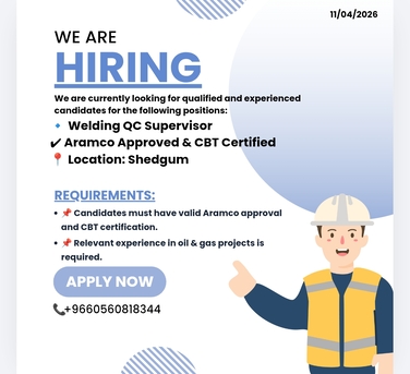 Dammam, Temp Jobs, Welding QC Supervisor | Aramco Approved & CBT Certified