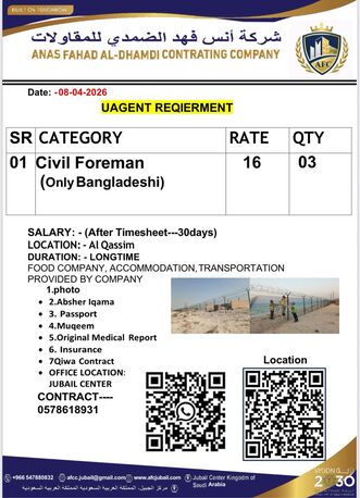 Jubail, Jobs, Civil Foreman