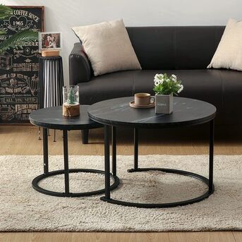 Al Murabba, Furniture, SAR 150,  Modern 2-in-1 Nesting Coffee Table With Metal Frame And Marble-Effect Top (Black Or White)