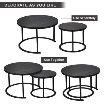 Al Murabba, Furniture, SAR 150,  Modern 2-in-1 Nesting Coffee Table With Metal Frame And Marble-Effect Top (Black Or White)