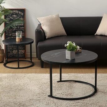 Al Murabba, Furniture, SAR 150,  Modern 2-in-1 Nesting Coffee Table With Metal Frame And Marble-Effect Top (Black Or White)