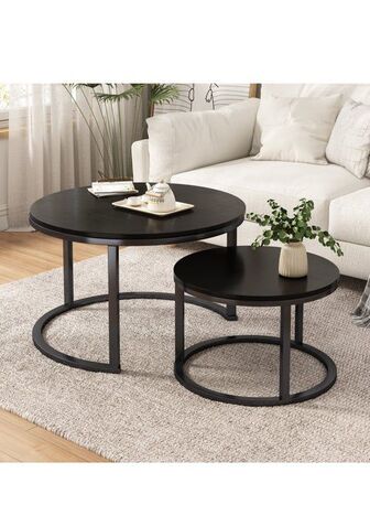 Al Murabba, Furniture, SAR 150,  Modern 2-in-1 Nesting Coffee Table With Metal Frame And Marble-Effect Top (Black Or White)