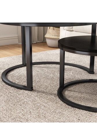 Al Murabba, Furniture, SAR 150,  Modern 2-in-1 Nesting Coffee Table With Metal Frame And Marble-Effect Top (Black Or White)