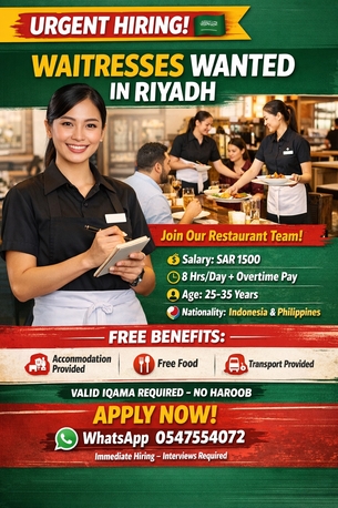 Olaya, Jobs, 5 Philipino And 5 Indonesian Workers Needed To Work In Restaurants Riyadh