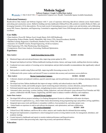 Riyadh, Job Seekers, Looking For Data Analyst Job
