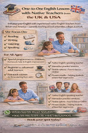 Riyadh, Lessons Offered, One-to-One English Lessons With Native UK & USA Teachers