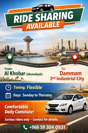Khobar, Rideshare, Ride Sharing Available From Khobar Shumaliyah To Dammam 2nd Industrial