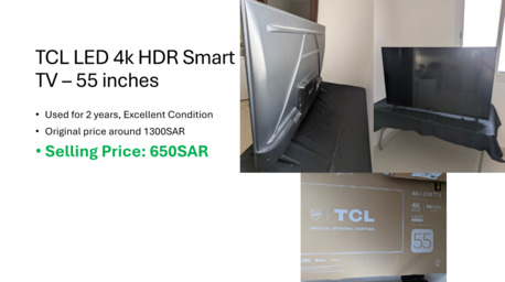 Riyadh, Appliances, SAR 650,  TV TCL 55inch 4K HDR Smart TV
