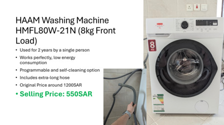 Riyadh, Appliances, SAR 550,  Washing Machine HMFL80W-21N (8kg Front Load)