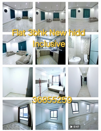 Hidd, Apartments, Flats, Houses & Villas, BHD 320/month,  3 BR,  Flat 3bhk Semi Furnished New Hidd Inclusive Ewa