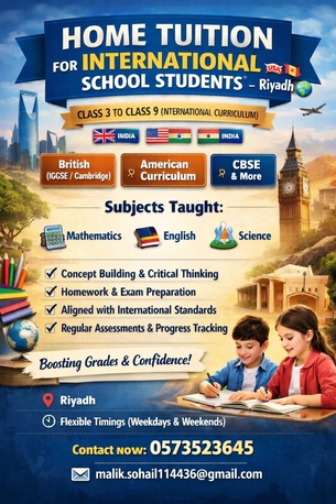 Riyadh, Lessons Offered, HOME TUITION FOR INTERNATIONAL SCHOOL STUDENTS