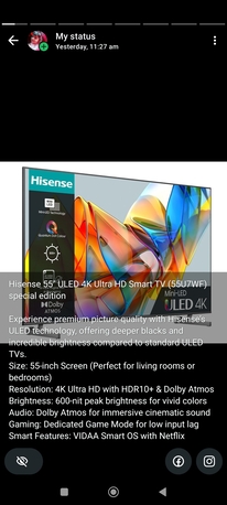 Hoora, Electronics, BHD 120,  Hisense ULED 55 "4K Ultra HD Premium Model TV New Condition With Box