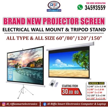 Manama, Computers, BHD 30,  New Projector Screen 60",80",120" & 150" Tripod Stand & Wall Mounted Electrical Available