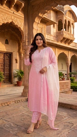 Jaipur, Clothing & Accessories, INR 2499,  Trendy Plus Size Pink Lucknawi Kurta Set &ndash; Festive Ethnic Elegance