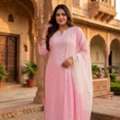 INR 2499,  Trendy Plus Size Pink Lucknawi Kurta Set &ndash; Festive Ethnic Elegance