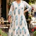 INR 2299,  Plus Size Blue Floral Cotton Tiered Dress &ndash; Soft Summer Maxi