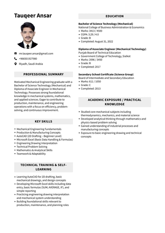Riyadh, Job Seekers, Tauqeer_Ansar_Mechanical_Engineer