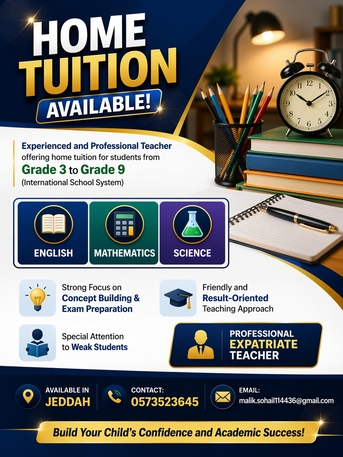 Riyadh, Lessons Offered, HOME TUITION AVAILABLE
