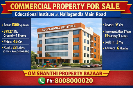 Hyderabad, Offices, INR 450000000,  37927 Sq. Feet,  Sale Of Commercial Property With Educational Institue At Nallagandla Main Road