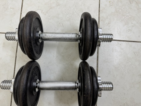 Hoora, Sporting Goods, BHD 22,  20 Kg Adjustable Dumbells And Bar For Sale