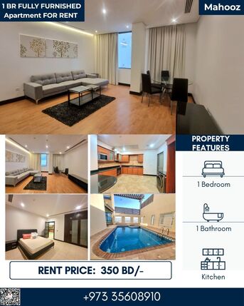 Mahooz, Apartments, Flats, Houses & Villas, BHD 350/month,  Furnished,  1 BR,  80 Sq. Meter,  Spacious 1 BR FF Apartment For Rent