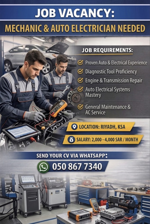 Riyadh, Jobs, Job Vacancy &ndash; Auto Mechanic & Auto Electrician