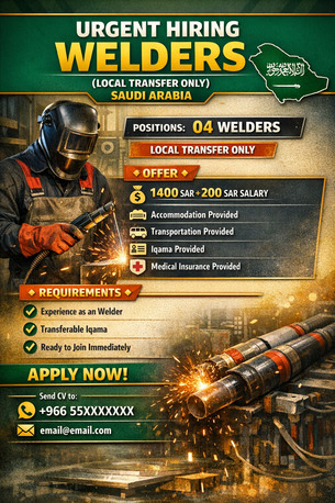Riyadh, Jobs, 📢 Urgent Hiring &ndash; Welders (Local Transfer Only) &ndash; Saudi Arabia